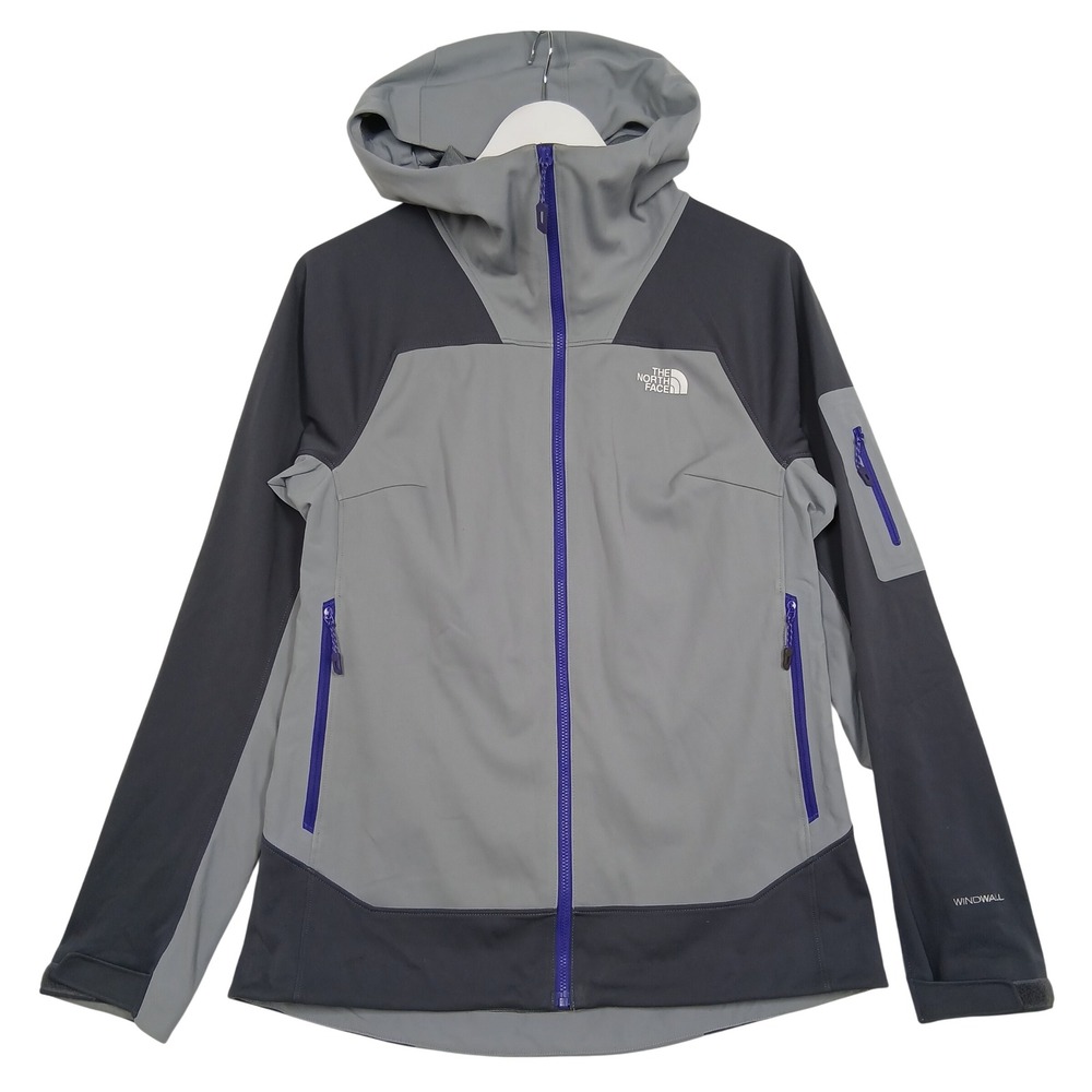 The North Face WindWall Softshell Jacket Grey Purple Womens Medium Full Zip Hood